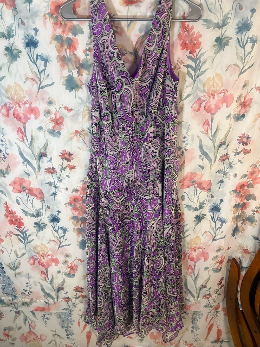 Vintage Evan Picone Purple Paisley V-Neck Maxi Dress